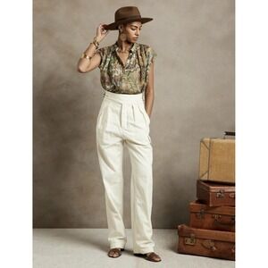 Banana Republic Heritage Explorer Pants Cream White 14 High Rise Pleated Linen
